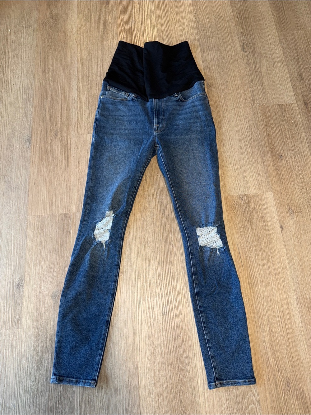 GOOD AMERICAN Good Legs Mama Distressed Maternity Denim Blue Skinny Jeans NWOT